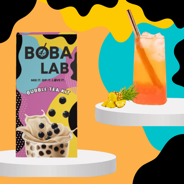 ANANASŲ VAISINĖS BURBULINĖS ARBATOS RINKINYS SU BRAŠKIŲ SPROGSTANČIAIS PERLAIS