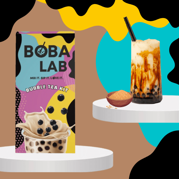 Rudojo cukraus pieninės burbulinės arbatos rinkinys su tapijokos perlais