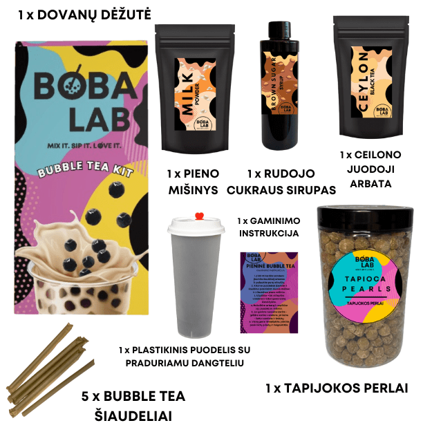 Rudojo cukraus pieninės burbulinės arbatos rinkinys su tapijokos perlais 1