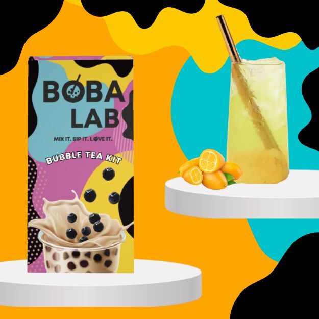 KINKANŲ VAISINĖS BURBULINĖS ARBATOS RINKINYS SU LIČIŲ SPROGSTANČIAIS PERLAIS