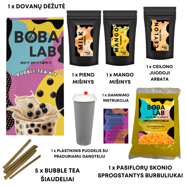 MANGO PIENINĖS BURBULINĖS ARBATOS RINKINYS SU PASIFLORŲ SPROGSTANČIAIS PERLAIS 1