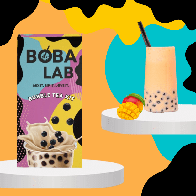 MANGO PIENINĖS BURBULINĖS ARBATOS RINKINYS SU PASIFLORŲ SPROGSTANČIAIS PERLAIS