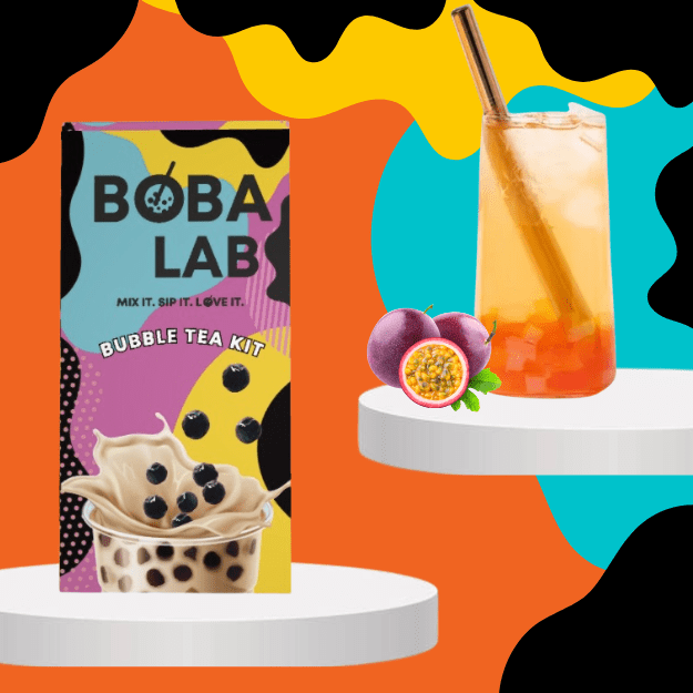 PASIFLORŲ BURBULINĖS ARBATOS RINKINYS SU BRAŠKIŲ SPROGSTANČIAIS PERLAIS