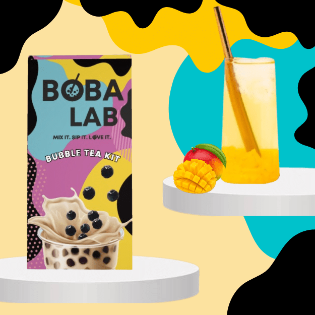 MANGO VAISINĖS BURBULINĖS ARBATOS RINKINYS SU PASIFLORŲ SPROGSTANČIAIS PERLAIS