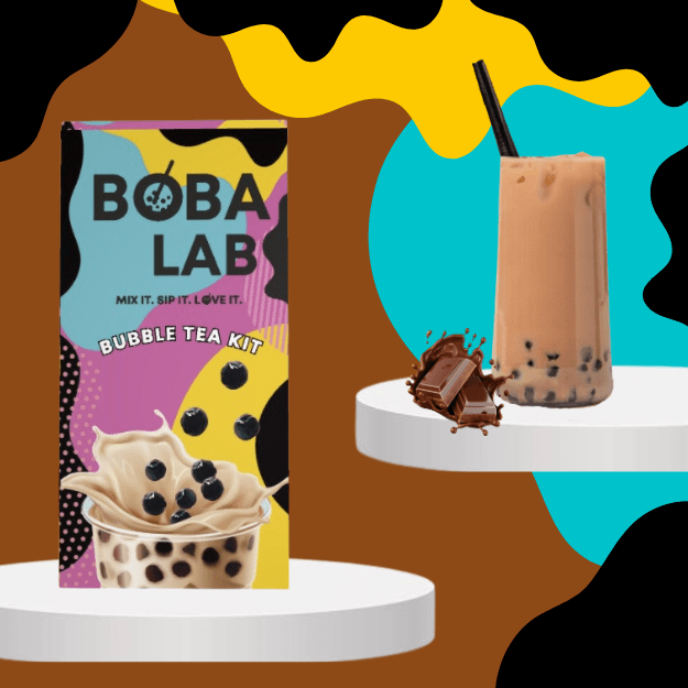 ŠOKOLADO PIENINĖS BURBULINĖS ARBATOS RINKINYS SU BRAŠKIŲ SPROGSTANČIAIS PERLAIS