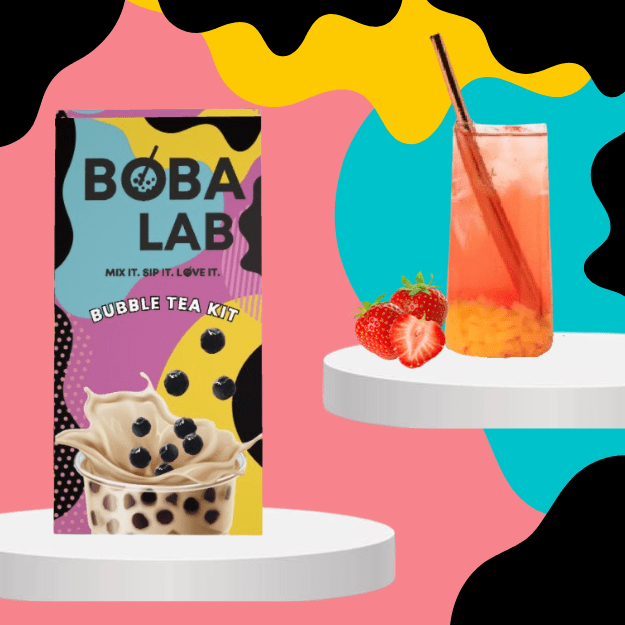 BRAŠKIŲ VAISINĖS BURBULINĖS ARBATOS RINKINYS SU PASIFLORŲ SPROGSTANČIAIS PERLAIS