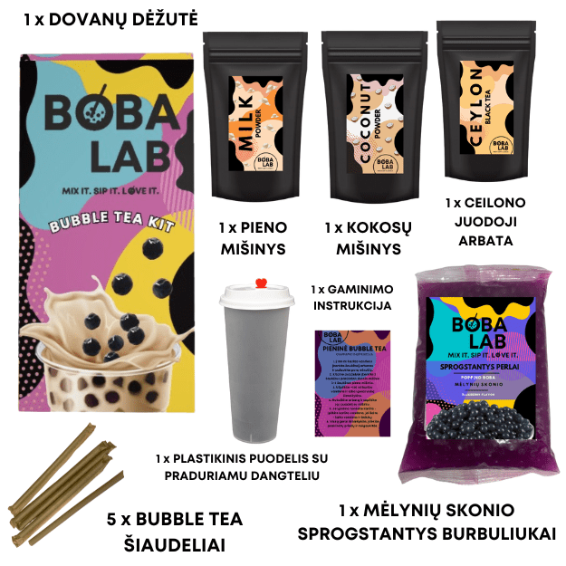 KOKOSO PIENINĖS BURBULINĖS ARBATOS RINKINYS SU MĖLYNIŲ SPROGSTANČIAIS PERLAIS 1