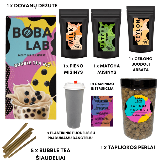 MATCHA PIENINĖS BURBULINĖS ARBATOS RINKINYS SU TAPIJOKOS PERLAIS 1